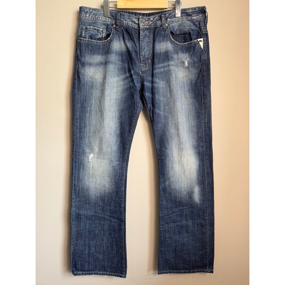 Buffalo David Bitton King Jeans Men 36 Blue Faded Slim Straight Distressed Denim